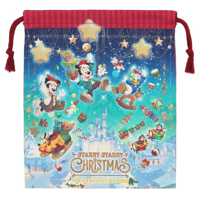 きんちゃく 1,100円｜東京ディズニーリゾート「ディズニー・クリスマス」スペシャルグッズ｜販売店舗：東京ディズニーランド「ディズニー＆カンパニー」、東京ディズニーシー「ガッレーリア・ディズニー」｜発売日：2026年11月10日(火)