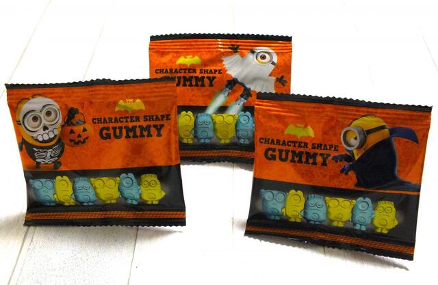 【カルディ ハロウィン コンフェクショナリー ジッパーバッグ ミニオン】グミ外装サイズ（1袋）：8.8ｘ8.2cm、内容量（1袋）：14g