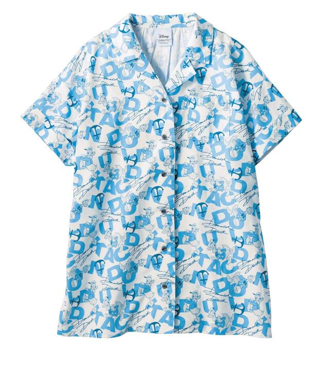 綿レーヨン総柄プリントシャツ「ドナルドダック」｜￥4,990 （税込）