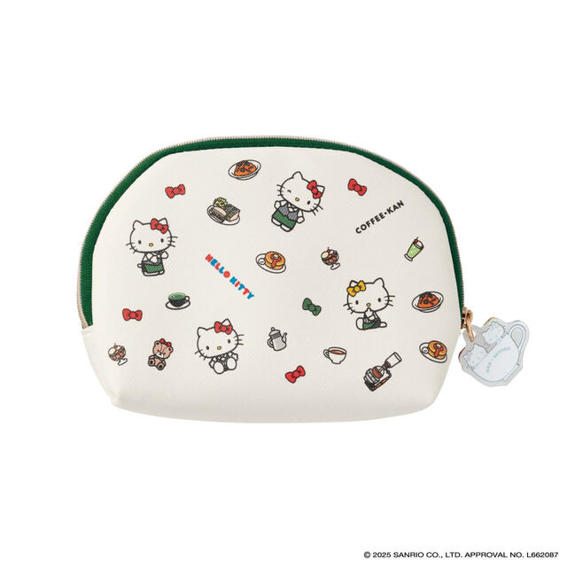 【ハローキティ×珈琲館 ハッピーバッグ2026】オリジナルポーチ/裏面。ハローミミィや喫茶店らしいモチーフも散りばめられています