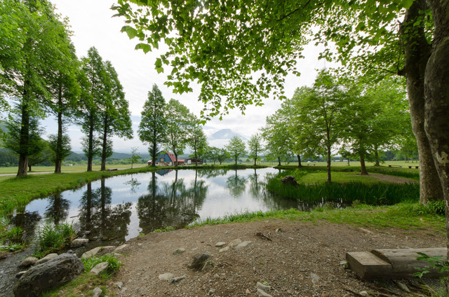 条件が整えば、池に映る “逆さ富士” が見られることも｜静岡県富士宮市「ふもとっぱら」キャンプ場