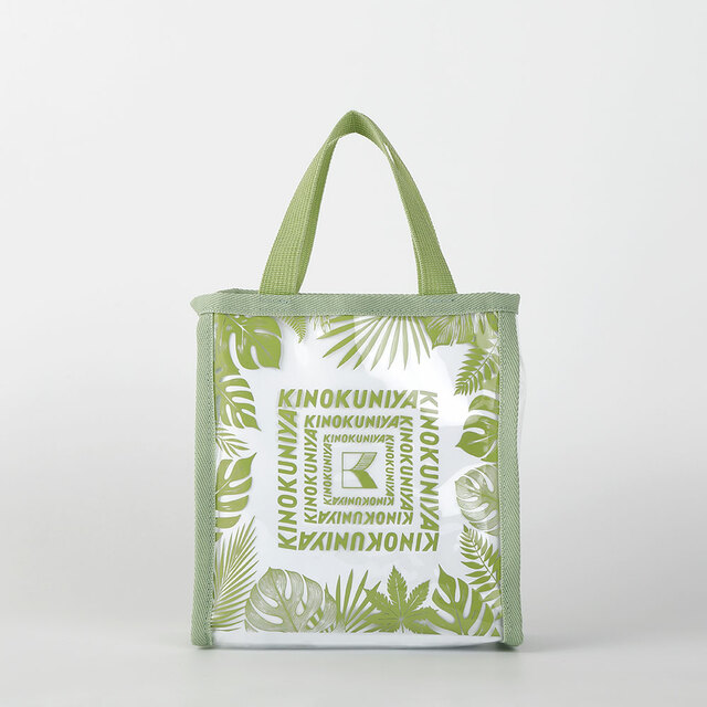 【紀ノ国屋 モンステラ柄 ミニクリアトート/ライトグリーン】水に強いPVC素材なのでレジャーシーンにもおすすめ