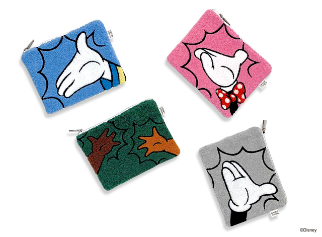 相良刺繍でキャラクターの手を表現したポーチ