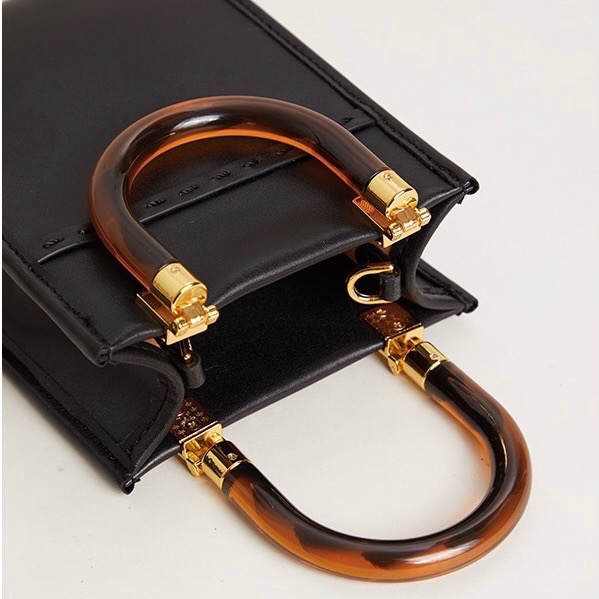 「アクセなバッグ」牛革ハンドバッグ ブラック