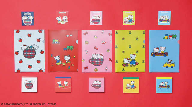 【familiar×ハローキティ】ステッカー　550円（税込）／クリアファイル　660円（税込）／メモ帳　880円（税込）