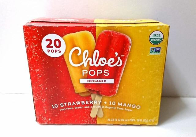 “ザ・コストコ”な感じの色鮮やかなパッケージ【コストコ CHLOE‘S ORGANIC POPS オーガニックアイスキャンディ 74ml×20本(1.47L) 1928円】
