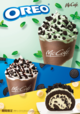 オレオ(R) クッキー チョコミントフラッペ Mサイズ490円(税込)/オレオ(R) クッキー バナナロールケーキ 400円(税込)/オレオ クッキー チョコフラッペ Mサイズ450円(税込) Lサイズ500 円(税込)