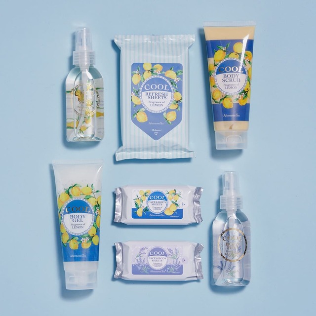 ボディミスト 各¥1,100、ボディシートM ¥440、ボディスクラブ ¥1,650、ボディジェル ¥1,430、ボディシートS 各¥220