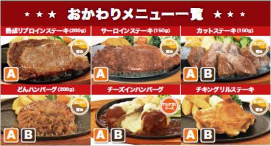 おかわりメニュー一覧