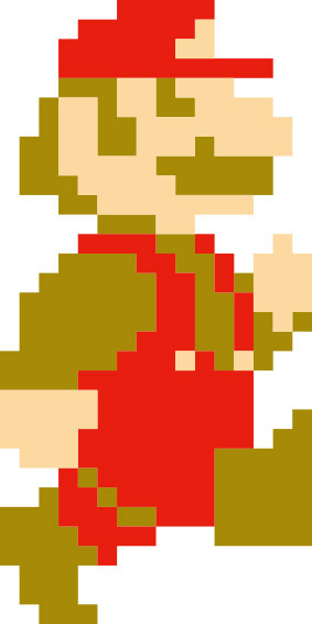 スーパーマリオブラザーズ／懐かしの初期スーパーマリオ。このときはオーバーオールが赤だった。