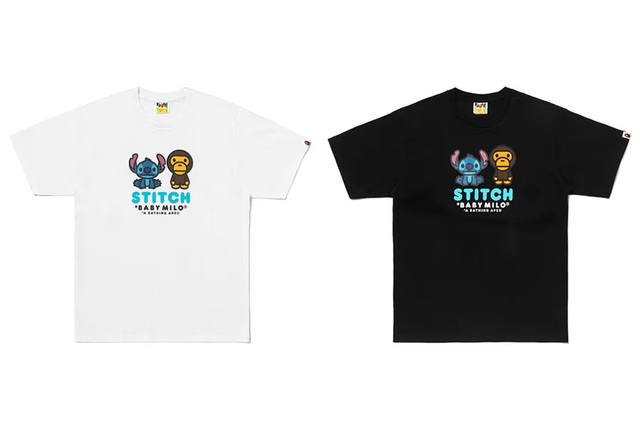 BAPE® X DISNEY STITCH AND BABY MILO® TEE COLOR: WHITE, BLACK ￥14,300- (税込)【BAPE® × STITCH】