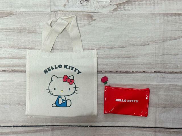 キティちゃんデザインのレトロなトートバッグ＆ポーチの豪華2点セット