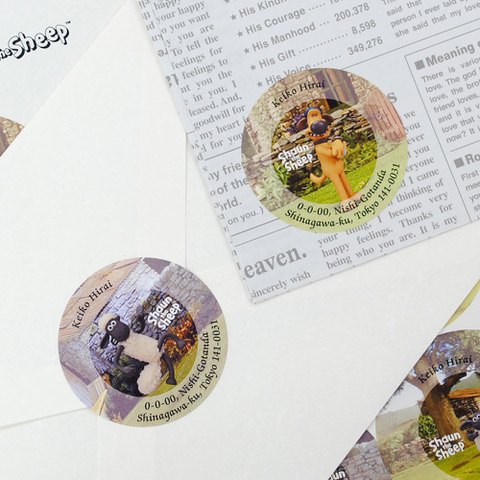 【ひつじのショーン】丸形アドレスシール：1シート  1,210円（税込）／2シート  1,760円（税込）