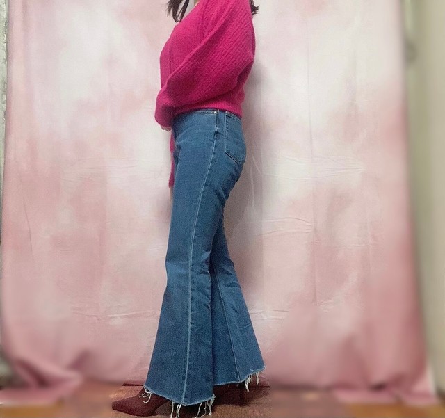 【GRL（グレイル）】デニムフレアパンツ／ブルーSサイズ着用