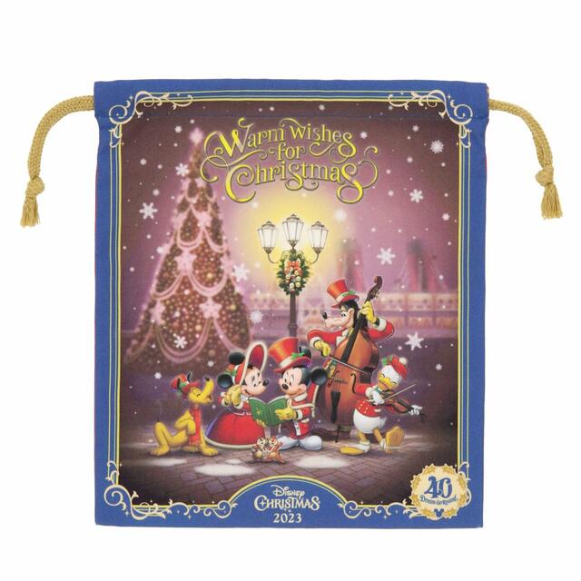 きんちゃく 850円｜「ディズニー・クリスマス」スペシャルグッズ｜東京ディズニーリゾート40周年“ドリームゴーラウンド”｜発売日：2023年11月7日（火）｜販売店舗：東京ディズニーランド「ディズニー＆カンパニー」、東京ディズニーシー「エンポーリオ」
