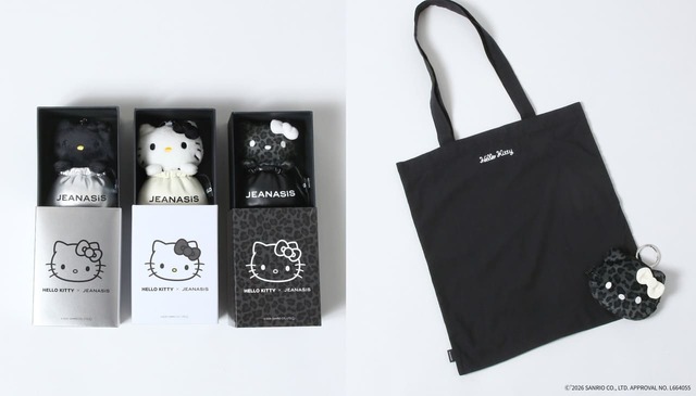【サンリオ】JEANASIS／【ハローキティ】キンチャクチャーム 全3種類　3,300円、【ハローキティ】フェイスポーチツキエコBAG 全2種類　4,950円