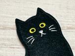 【カルディ　ハロウィン黒ネコペンケース】お顔は刺繍で描かれています。きょとんとした眼差しが可愛い〜！