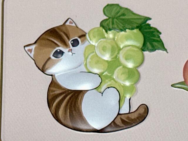 シャインマスカットを抱えるにゃんこ。むっちりしたボディがたまりません…!