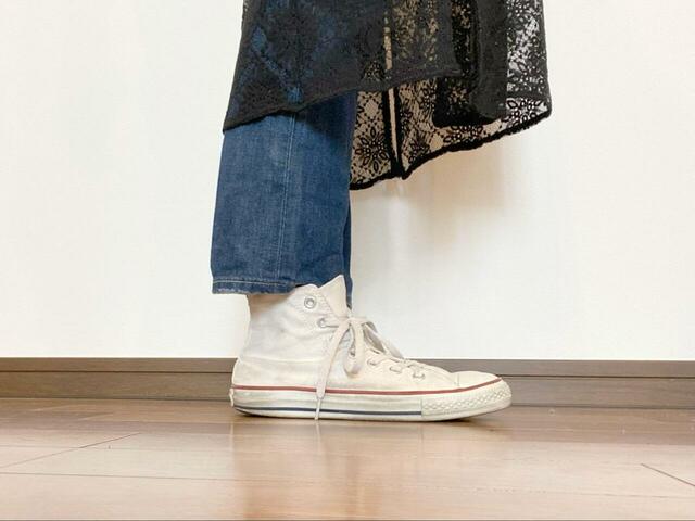 【GLOBAL WORK 2WAYレースワンピース】膝下のロング丈なので、縦長シルエットによりスタイルアップ効果も期待できます◎