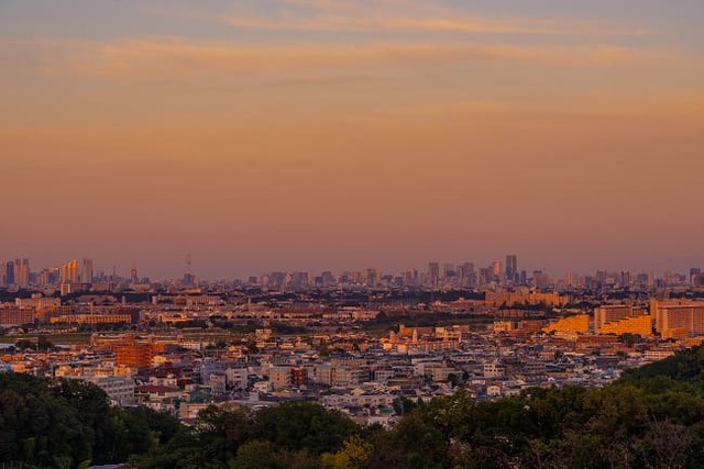 【よみうりランド】露天風呂から望む都心(夕焼け)