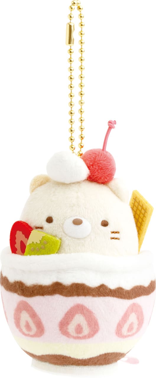 【すみっコぐらし新商品】「ぶらさげぬいぐるみ」1,650円/ねこ(いちごパフェ)