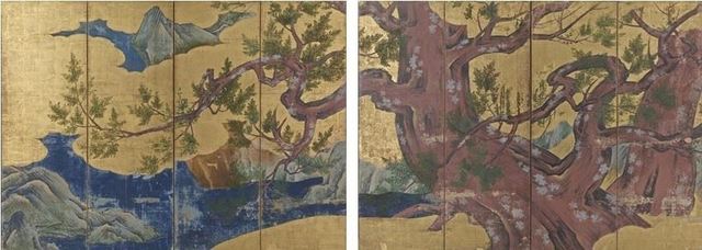 狩野永徳筆 国宝《檜図屛風》東京国立博物館蔵 安土桃山時代・天正18年(1590)