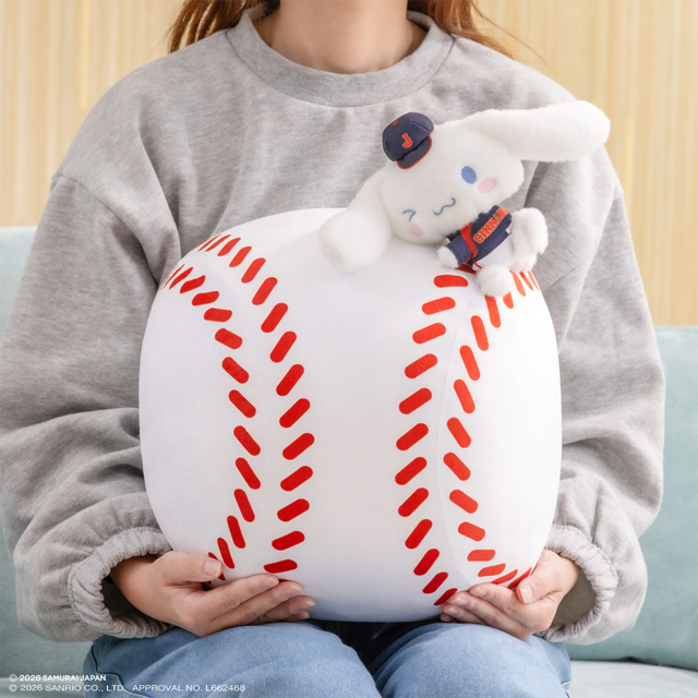 WH賞：マスコット付きクッション　シナモロール【タイトーくじ　侍ジャパン×サンリオキャラクターズ】