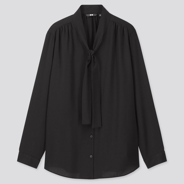 レーヨンボウタイブラウス（長袖）BLACK