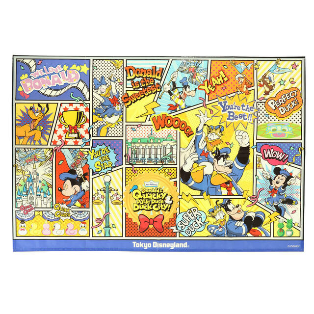 レジャーシート 950円｜ディズニー・パルパルーザ「ドナルドのクワッキー・ダック！ダック！ダックシティ！」スペシャルグッズ｜販売店舗：東京ディズニーランド「ディズニー＆カンパニー」｜発売日：2025年4月7日（月）
