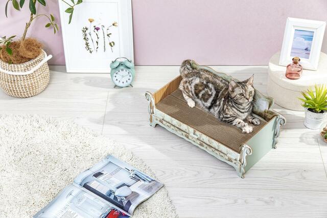 交換できる爪とぎソファ花柄　使用イメージ