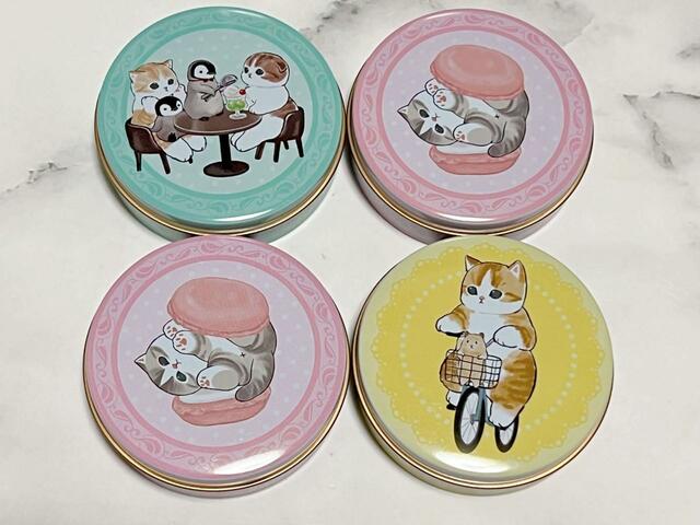 やさしいパステルカラーともふもふにゃんこ、レース柄が大人かわいいですね♪