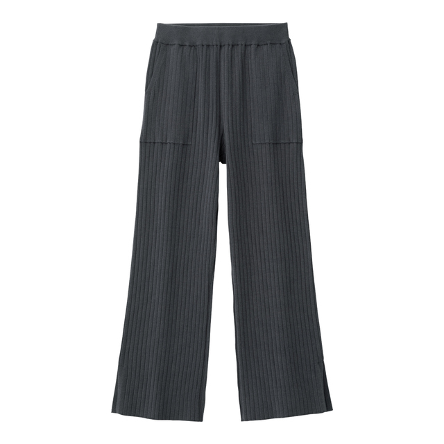 GU／ワイドリブニットパンツ（BLUE）