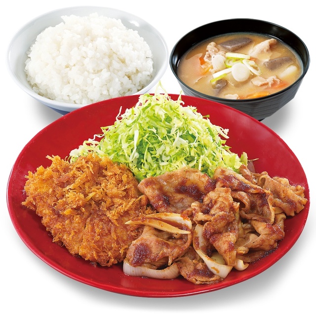 豚ロースタレカツと牛焼肉の合い盛り定食