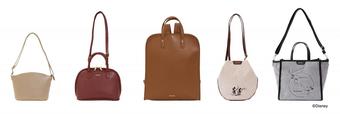 左からミニショルダーバッグ￥6,490、2WAYミニボストンバッグ￥7,590、リュック￥9,350、 ミニショルダーバッグ￥6,490、2WAYミニトートバッグ￥7,150