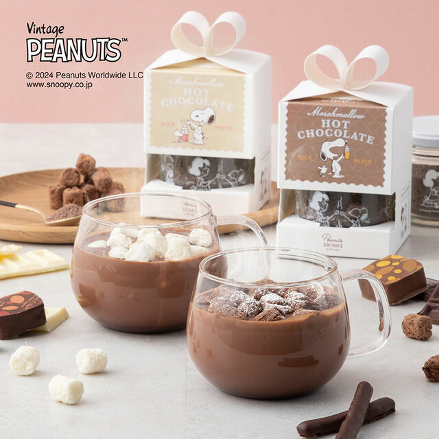 「商品イメージ」【「Peanuts DRINKSより「マシュマロホットチョコレート　ブラック・ホワイト」が新発売】
