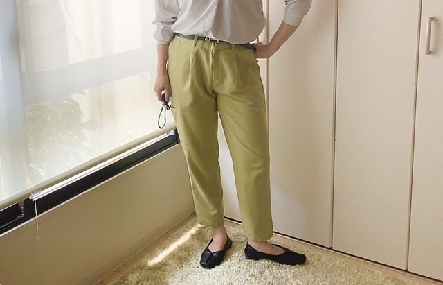 【ワークマン レディースシーンレスシームレスパンツエア】ベルトを締めてかっちり着ることもできます