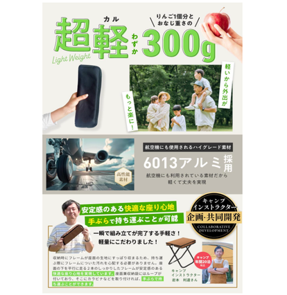スマホ2台分サイズで耐荷重は最大100kg！ 持ち運べる折りたたみチェア