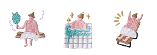 刺繍は「サウナ」「水風呂」「外気浴」の3柄