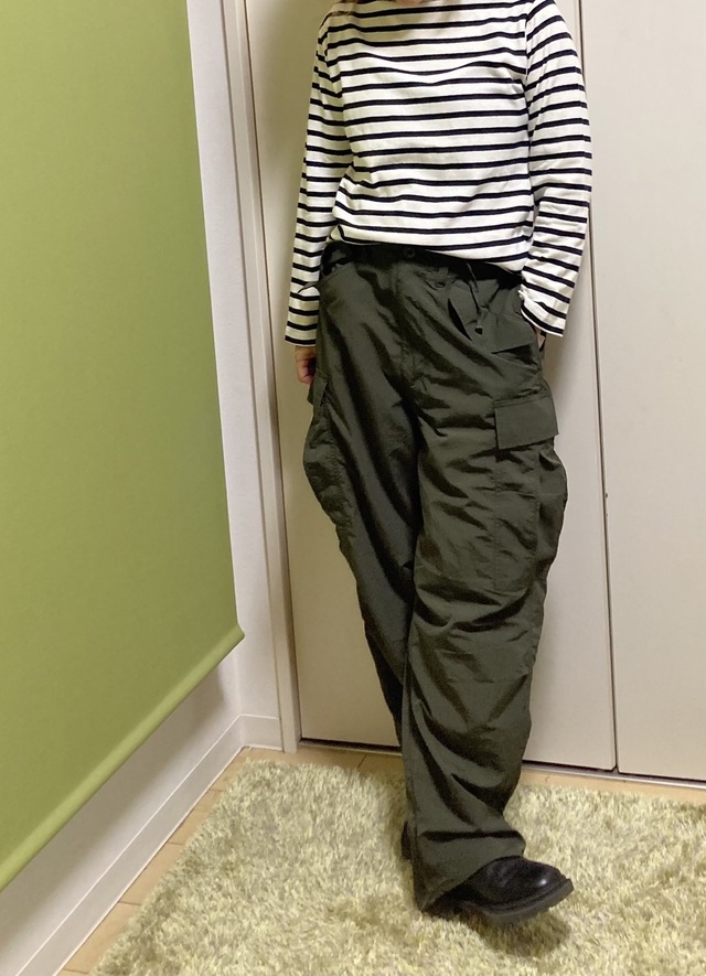 【ワークマン M47タイプユーティリティカーゴパンツ】ボーダーシャツを合わせて