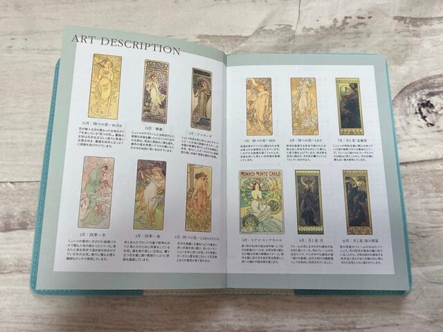 そしてなんとミュシャのアートがふんだんに使われています…!冒頭には登場するアートの説明がされているページも♪