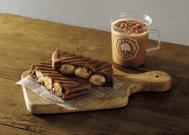 〈FICO＆POMUM JUICE〉有機カカオとキャロブのホットミルク、有機チョコのバナナフィグホットサンド