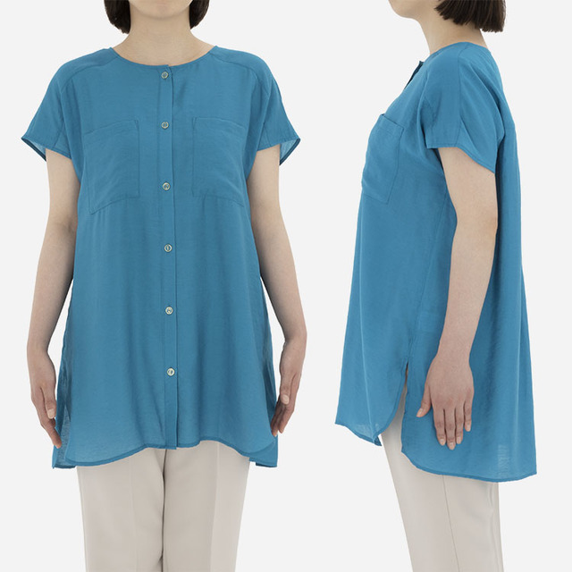 【KEYUCA(ケユカ)】防汚撥水クルーシャツチュニック:気になる部分を隠してくれる絶妙な長さ