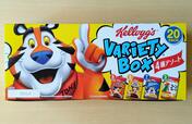 【日本ケロッグ　バラエティボックス 4種アソート　20パック　998円】ポップなイラストが目を引くパッケージ