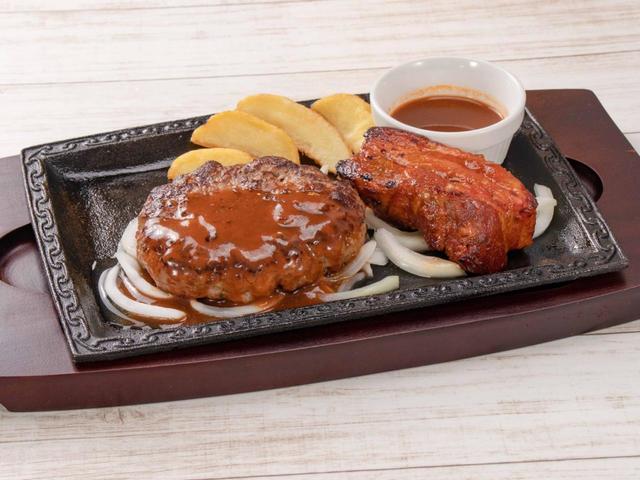 手ごねビーフハンバーグ（約200g）＆ポークBBQグリル