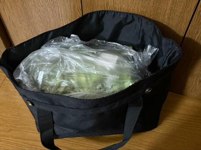 【ワークマン/コーデュラ(R)ネストリュック】仕事帰りの買い物で使用。買った食材をインナーバッグに入れる際、リュックの中身をどかしながら取り出す必要がありました