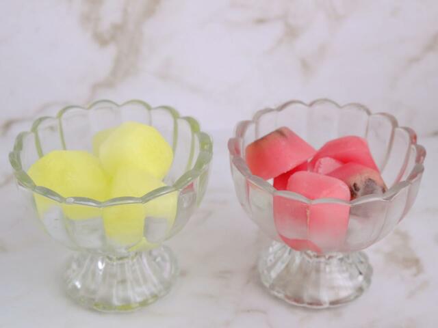 できあがったちびスイカとちびメロン