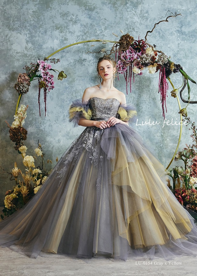 「Lulu felice（ルル・フェリーチェ）」新作ウェディングドレス LU-0154_GrayxYellow