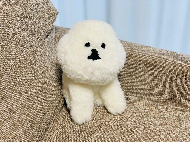 足をちょっと開いて座らせてみても可愛い!