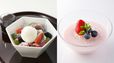 【左】あまおうみつ豆　￥1,600【右】いちごの杏仁プリン あまおうコンポート添え ￥1,200