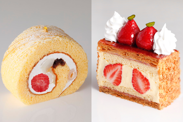 【左】新あまおうロール　￥1,200【右】あまおうナポレオンパイ　￥1,200